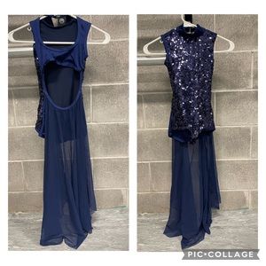 Custom costume-navy sequined leo with back long skirt attached